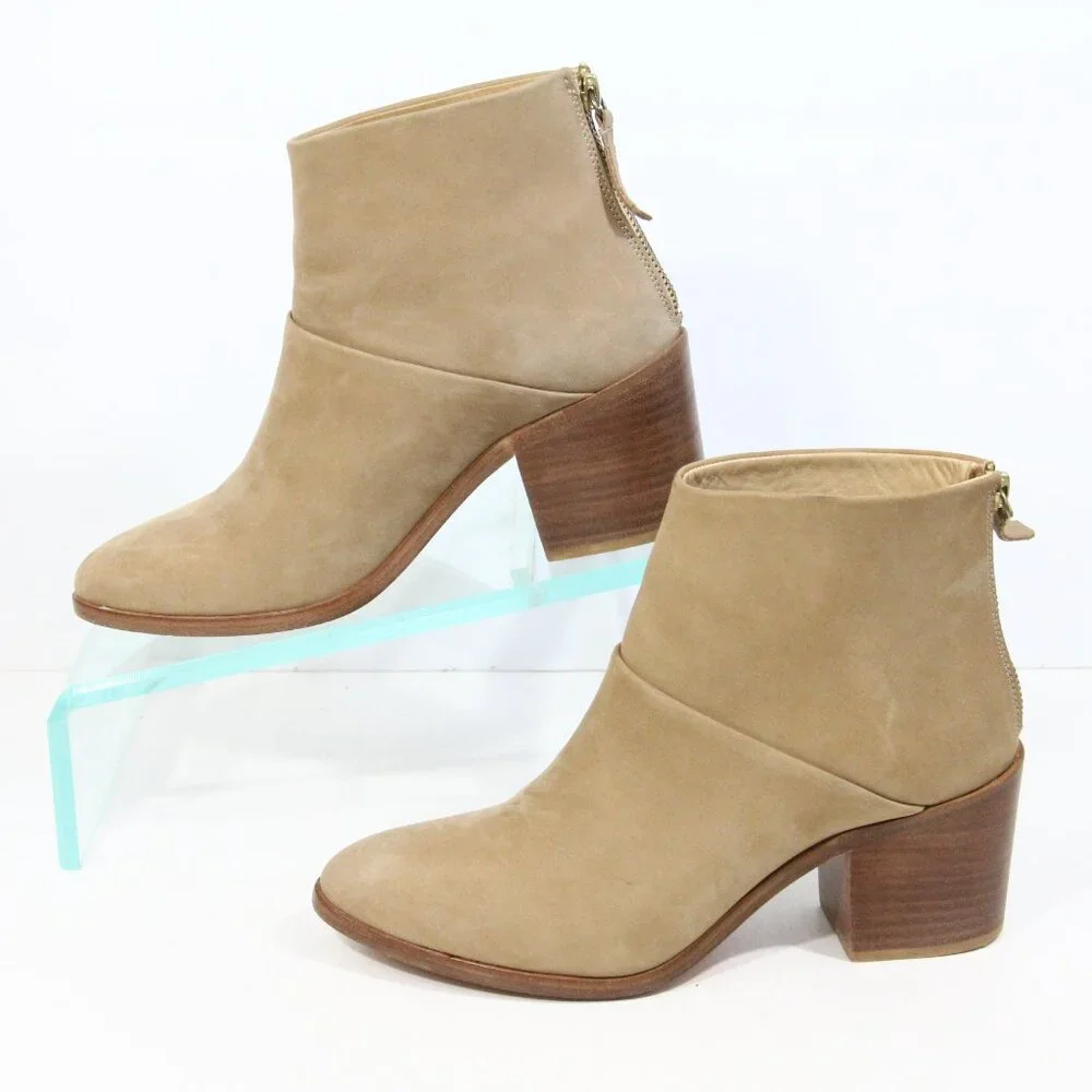 Nisolo Boots sz 7.5 Women Leather Ankle Bootie Stacked Heel zipper dari